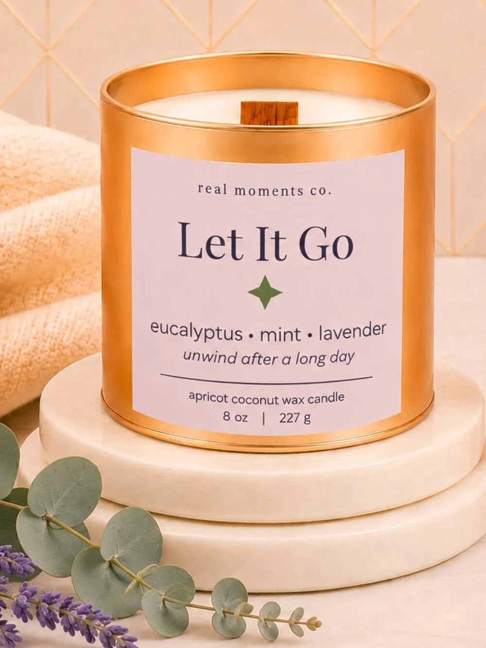 Let It Go Candle, Eucalyptus, Mint & Lavender, Self Care Candle Gift Set